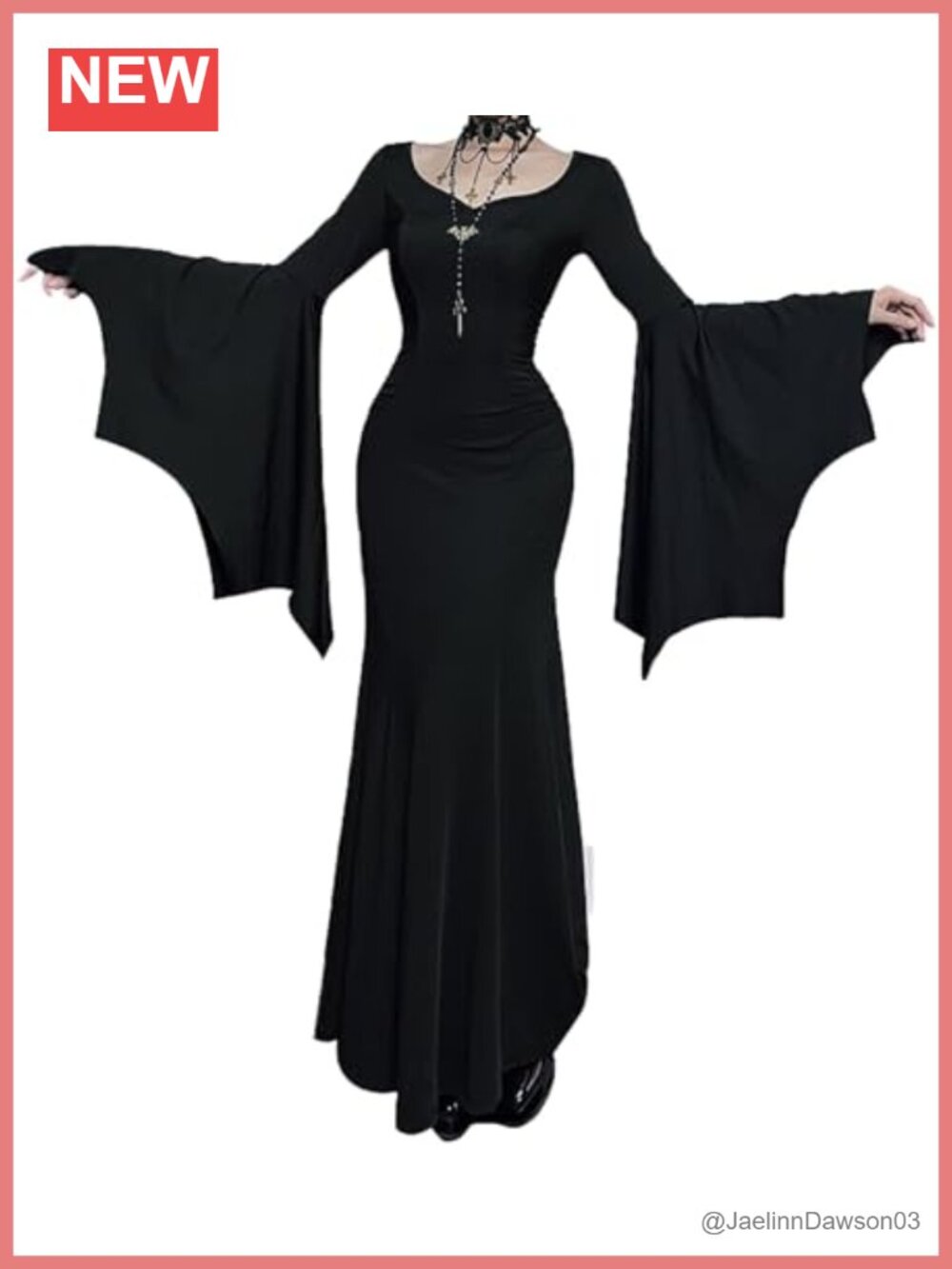 Gothic Maxi Dress Long Flare Sleeve V-Neck Slim Fit Evening Dark Style
